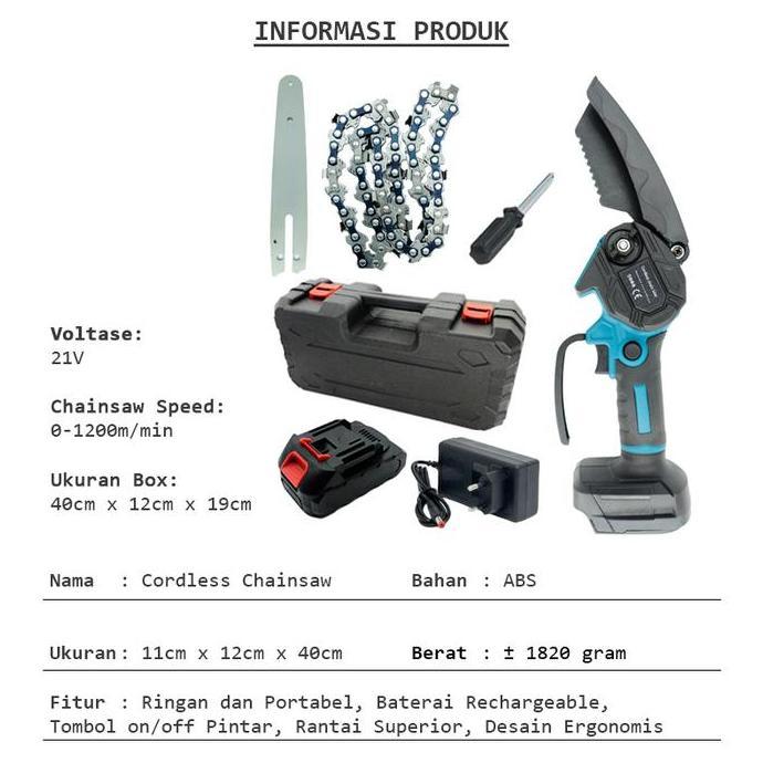 Grosir G10E1 | Mesin Gergaji Listrik Baterai Mini Pemotong Kayu Serbaguna Cordless Chainsaw