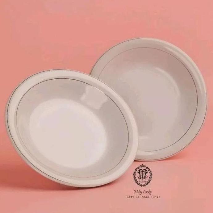 PIRING KERAMIK LIST EMAS 9 inch DIAMETER 23 CM (6 biji) | PIRING PUTIH | PIRING MAKAN KERAMIK 9 INCH