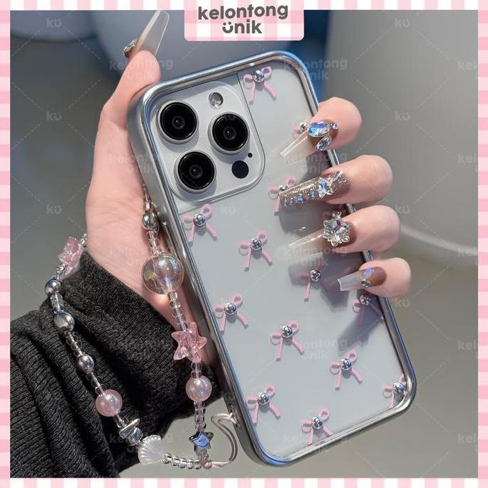 xysanak_45 - iphone x - 16 pro max elodie silvery pink pearl bow hardcase coquette case