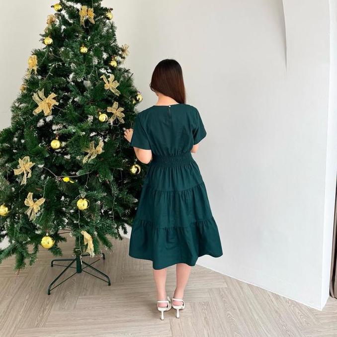 Vera Midi Dress | Baju Dress Natal Christmas Maroon Emerald