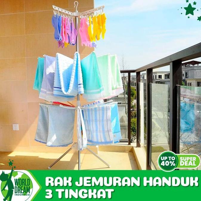 WORLD DREAM Jemuran Menara 3 Tingkat Jemuran Baju Bayi 3 Susun Stainless Plastik PP Rak Jemuran Hand