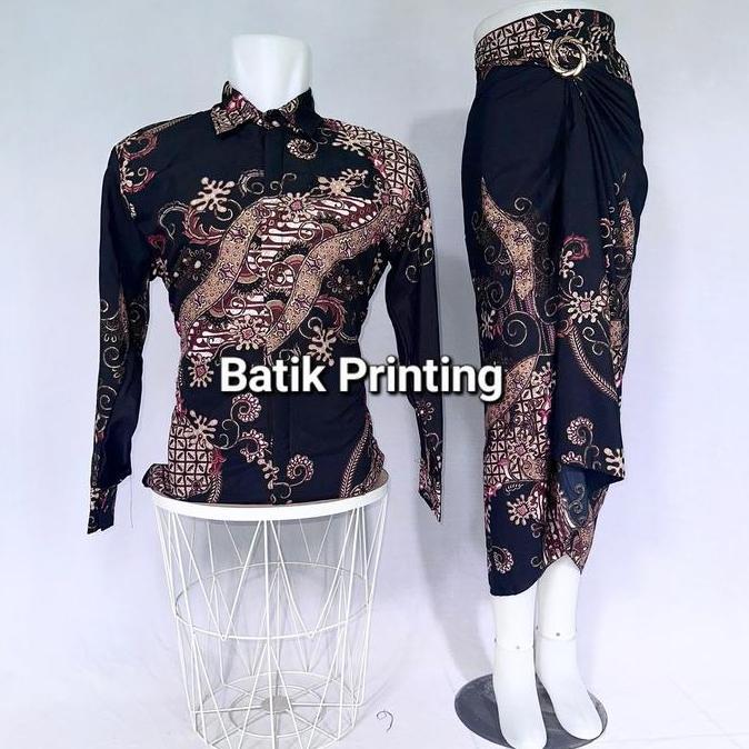 Rok lilit batik couple pasangan lengan panjang Baju Kondangan Katun Lembut Motif Wanita Atasan Kain 
