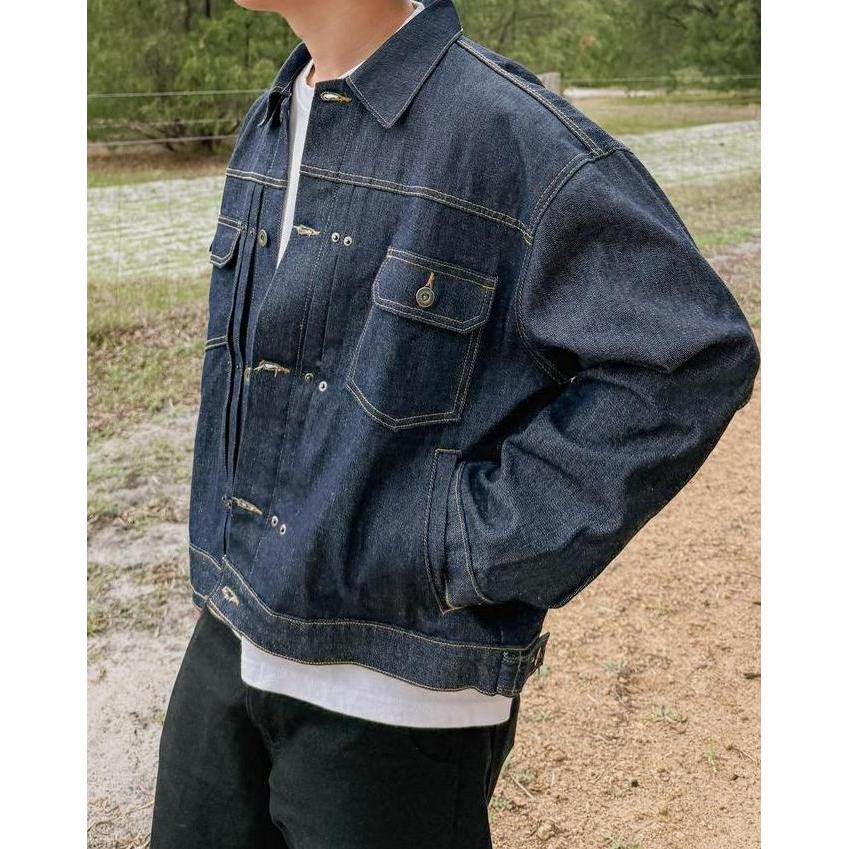 Lazzbuina - Type II Raw Denim Jacket Blue Sanforized 14oz Rivet Adjustable