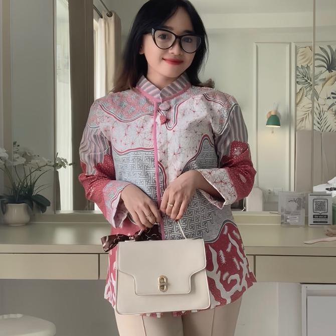 Blouse batik dusty pink premium lapis trikot