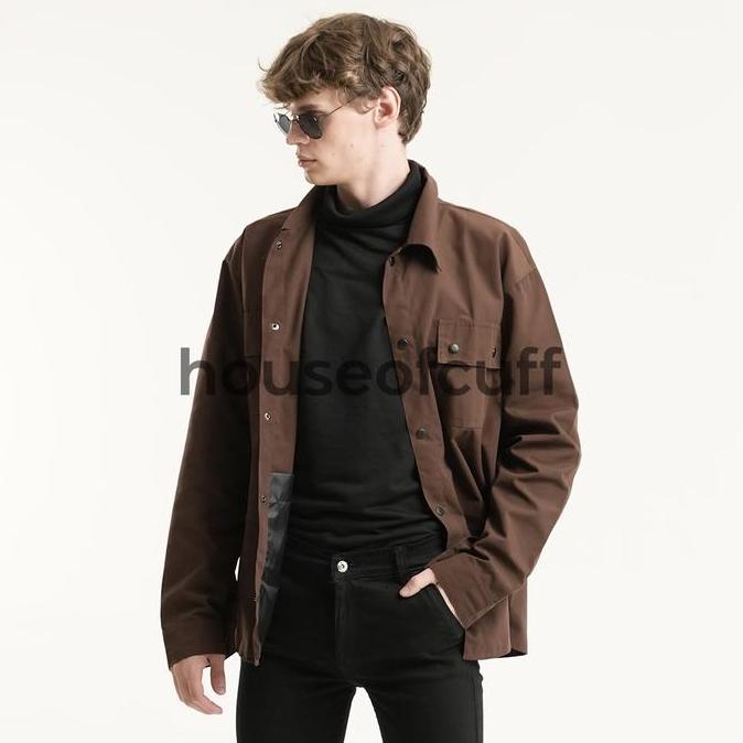 Lazzbuina - Jaket Semi Parka Pria Coklat Outer Parka Casual Warna Brown