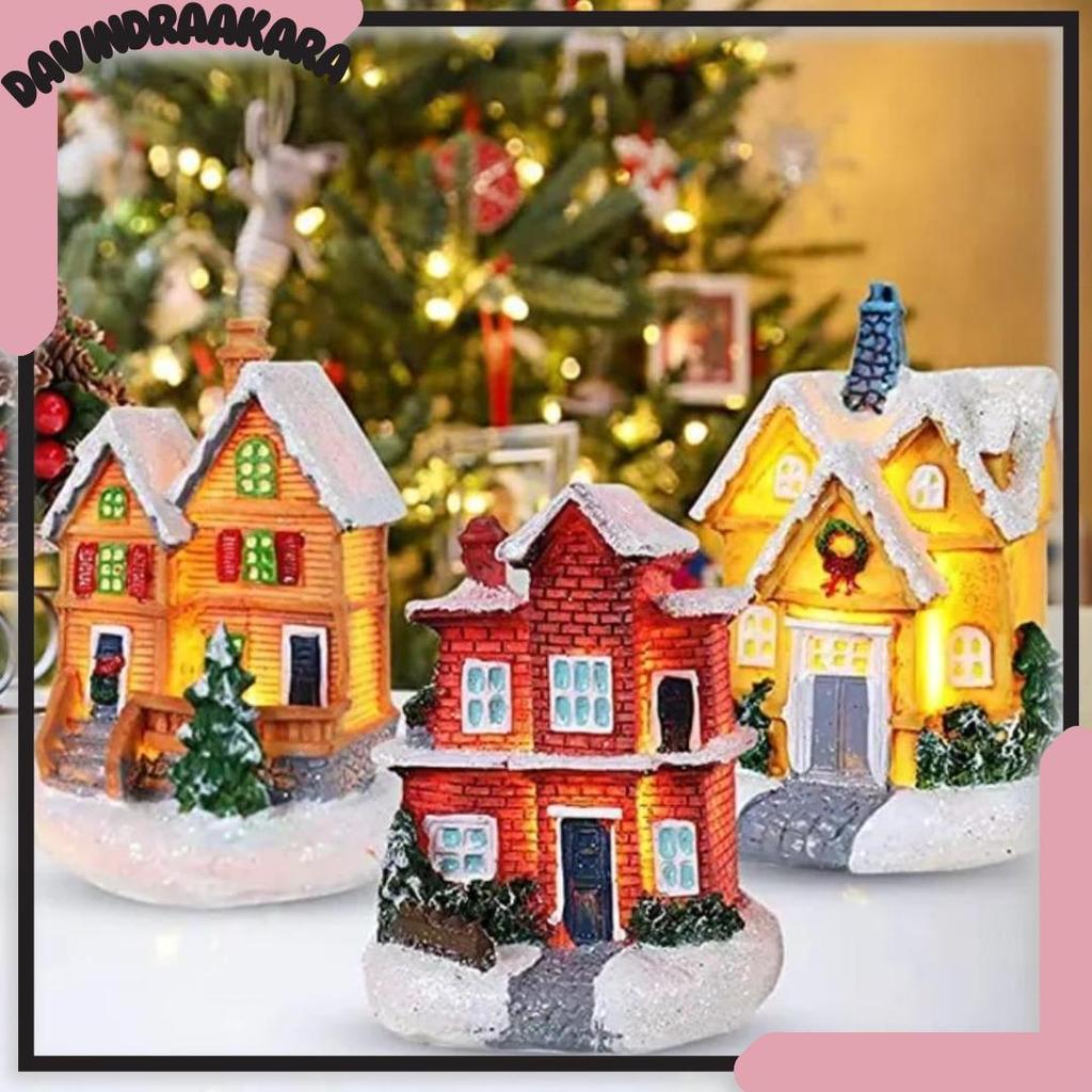 Promo Hiasan Dekorasi Natal LED Rumah House Ornamen Christmas Aksesoris Xmas / Miniatur Rumah Lampu 