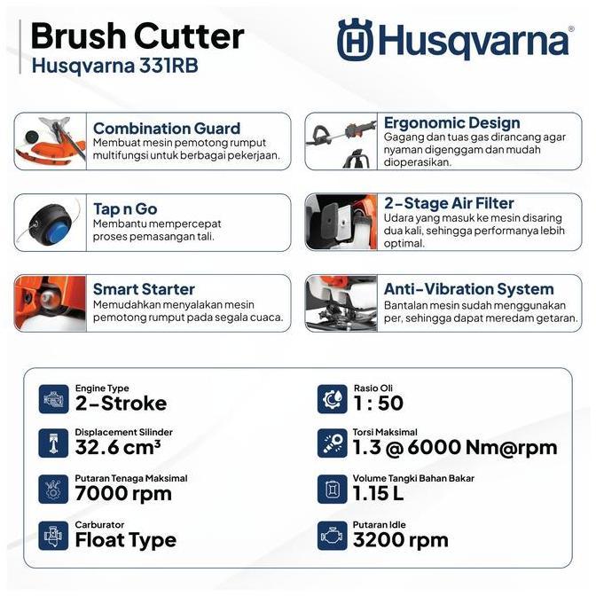 Mesin Potong Rumput HUSQVARNA 331 RB 2TAKB/ BRUSHCUTTER HUSQVARNA