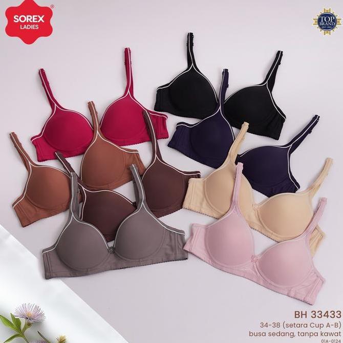 Murah Sorex Bra Silky Soft Tanpa Kawat Busa Sedang Kait 2 Cup A-B Cup Kecil BH 33433 Non COD