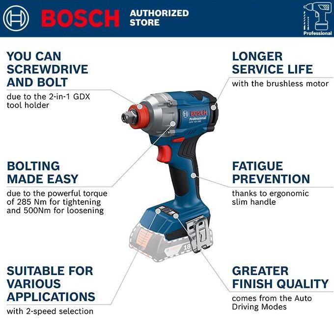 Promo Bosch Brushless Impact Driver & Wrench / Obeng & Kunci Impact Baterai 18 Volt Gdx 18V-285 (Uni