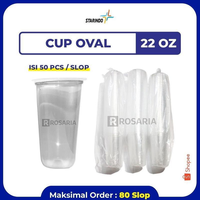 Cup Polos Oval 22 Oz Starindo 9,5 Gr Plastik Bening Gelas Minuman Baru