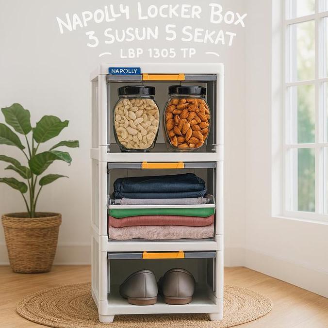 TERBARU - Napolly Locker Box & Lemari Plastik LBP 1305 TP 3 Susun 5 Sekat + LBP 1407 TP 4 Susun 7 Se