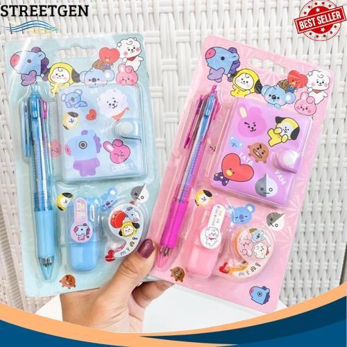 Diskon 1 Set Alat Tulis 4In1 Buku Pulpen Highlighter Tape Bts Notebook Bt21 Murah