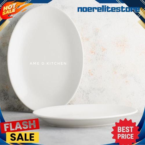 Buruan Piring Saji Oval Keramik Putih Bijian Tebal