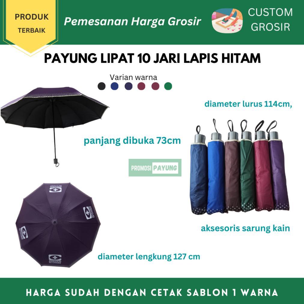 [ PAYUNG CUSTOM GROSIR ] payung lipat rangka 10 jari besar jumbo dalam hitam dengan CETAK SABLON 1 W
