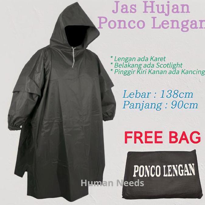 Jas Hujan Ponco Lengan bahan Mirip Axio Tebal Besar/Mantel Poncho