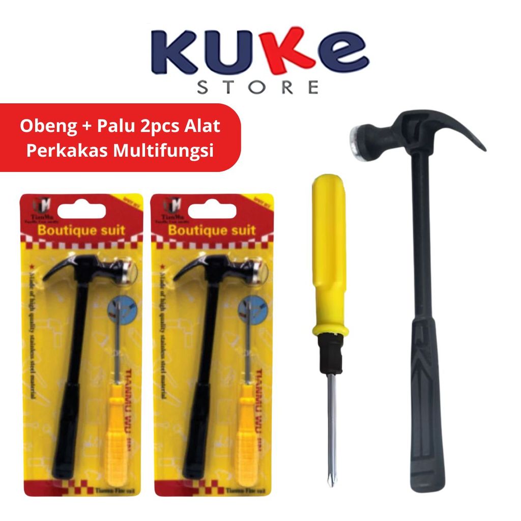 KUKE Obeng + Palu 2pcs / Set Alat Perkakas Pertukangan Pembuka Baut Martil Pencabut Paku Serbaguna