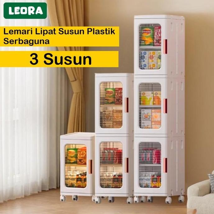 LEORA Lemari Lipat 3 SUSUN LEORA Lemari Pakaian Plastik Lemari Portable Lemari Plastik Susun Rak Sep