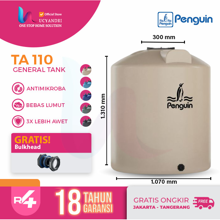 Tangki Air Slim TA 110 Kapasitas 1000 Liter | Tandon Toren Plastik Anti Lumut Tebal & Kuat