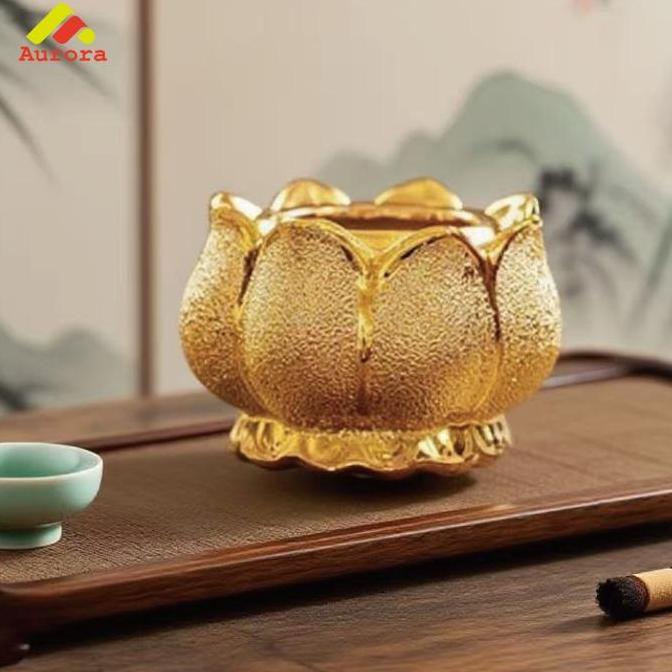 4"5" Hiolo Tempat Bakar Dupa Emas Kuningan Bentuk Lotus Fengshui Keberuntungan Untuk Rumah Tempat Pe