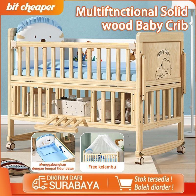 Tempat Tidur Bayi Kayu Kasur Baby Set Kelambu Bayi Box Ranjang Bayi Kayu Tempat Tidur Ayunan Multifu
