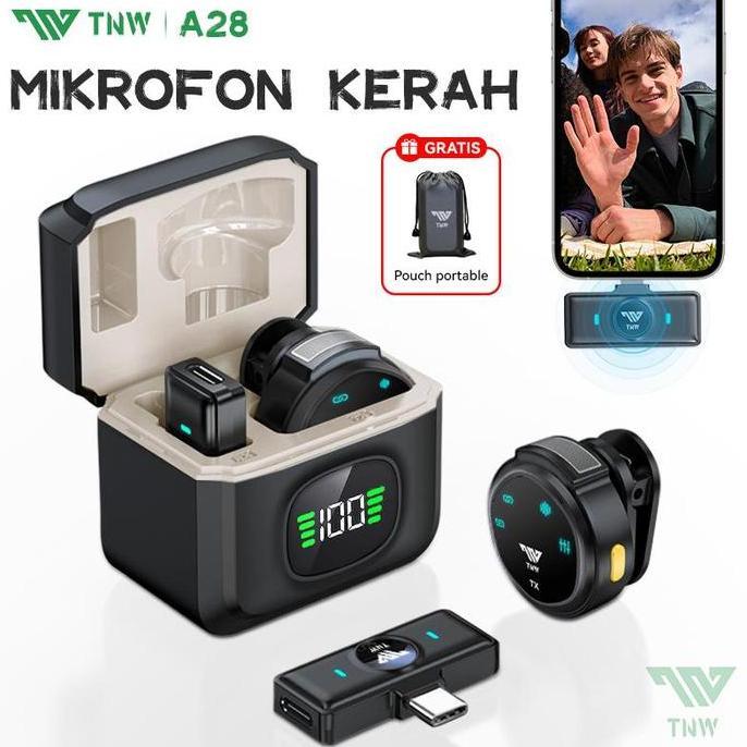 Yowwwvannn - Tnw A28 Wireless Clip On Magnetic Microphone Lavalier Mic Hp Vlog + Charging Case