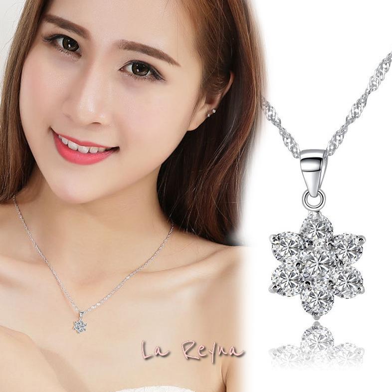 Pakaian Wanita- Lareyna Kalung Wanita Titanium + Liontin S925 Bintang Kristal Mewah Elegan Kl016 - L
