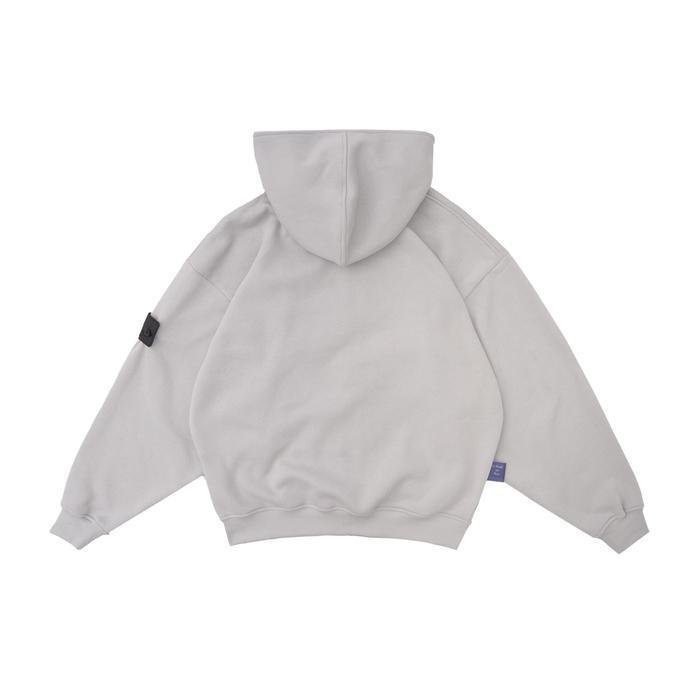 W.Essentiels Label Bleu Affinity Hirondelle Oversize Raw Embroidered Zip Hoodie Pewter Grey Terlaris