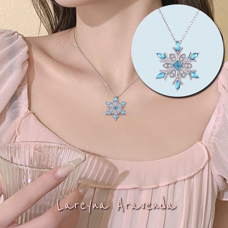 Pakaian Wanita- Kalung Wanita S925 + Liontin Korea Snow Blue Crystal Kl053 - Lingerie - Baju Dinas M