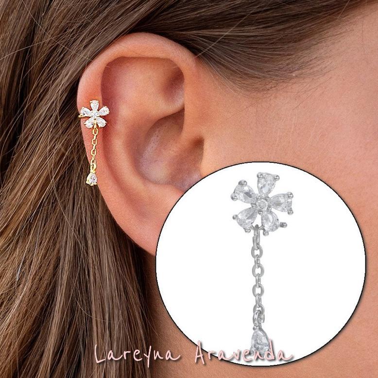 Pakaian Wanita- Anting Korea Wanita Titanium Awet Bunga Kristal Gantung Et009 - Lingerie - Baju Dina