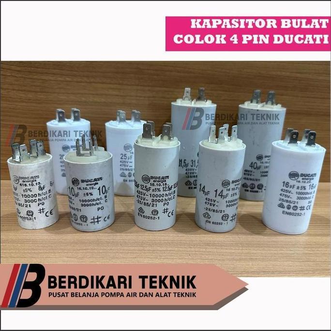 Kapasitor Capasitor Pompa Air Satelit Sibel Ducati Bulat Colok 4 Pin 4Pin 8 10 12.5 14 16 20 25 31.5
