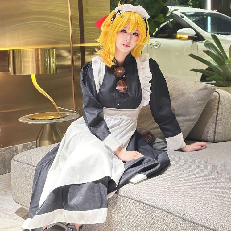 Pria Wanita Memakai Cosplay Lucu Jepang Lolita Anime Pembantu Loli Hitam Panjang Gaun Kostum Maid Co