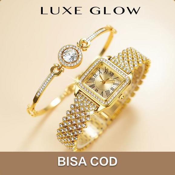 LuxeGlow COD Warna Emas Berkilauan Jam Tangan KoreaElegan Jam Tangan Wanita AnggunOriginal Tali Rant