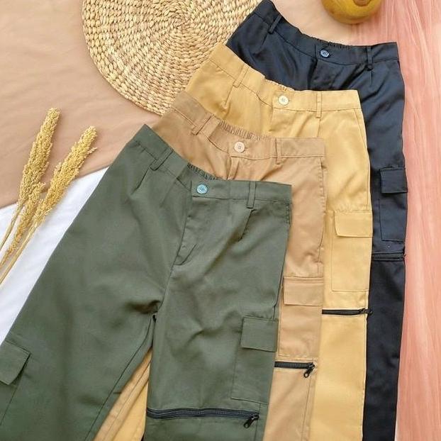 paket zipper cargo pants Army Wanita Celana Panjang