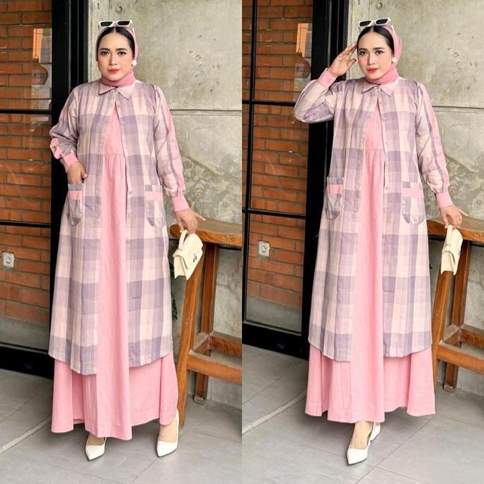 Promo Indah Fashion - Set Auter ( Fauzana ) Maxi Dress Katun Premium Wanita Set Outer Wanita Model K