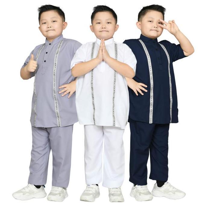 Junior Kids - Arka Koko Anak Laki Laki Lengan Pendek free peci Usia 1 10 Tahun Koko list Pita Batik 