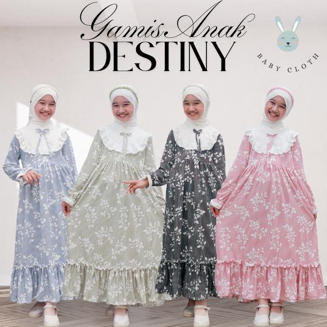 GAMIS ANAK DESTINY SMLXL BABY.CLOTH UNTUK UMUR 3-14 TAHUN baju muslim  panjang  remaja  cewek  tangg