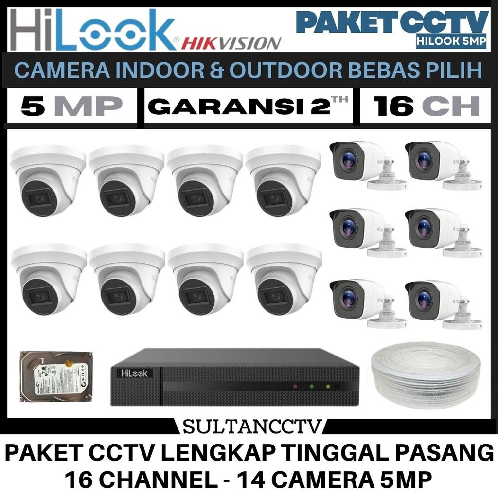Paket Cctv Hilook 5mp 16 Channel 14 Camera Turbo Hd Kamera Cctv
