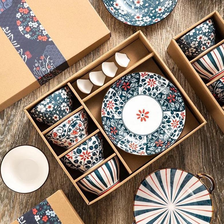 hampers japanese ceramic bowl morning glory gift box set kado piring mangkok rice bowl mangkuk