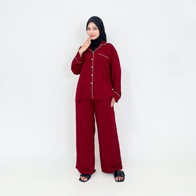 Setelan Baju Tidur Piyama Couple Pasangan Bunda Ayah Fit L- XXL LEZAHRASNATURE SET Piama Lengan Panj