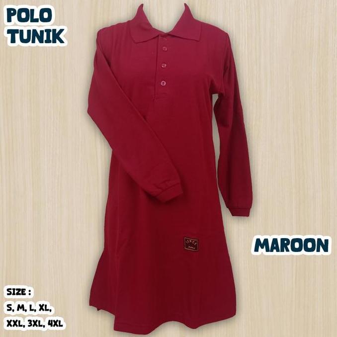 S-XXXL Kaos Polos Couple Polo Cowok Cewek Pria Wanita Tunik Muslimah MAROON Kancing Depan Busui/Sera