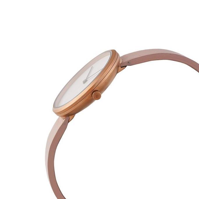 Jam Tangan Wanita Obaku V219LXVHRX Hassel Natur Nude Silver White Dial Rose Gold Leather Strap