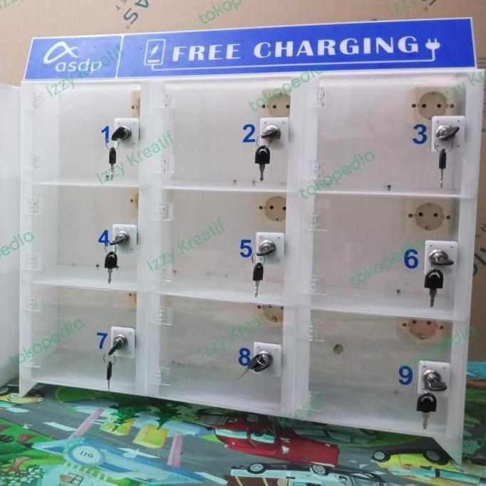 Terlaris Box Charger Tempat Cas Hp Akrilik 9 Pintu