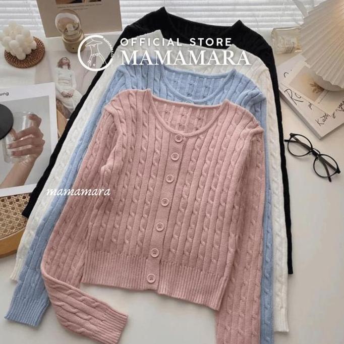 MAMAMARA -  Premium Cable Knit Cropped Cardigan Ready Cardi Rajut Lengan Panjang Luaran Wanita Korea