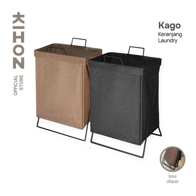 KIHON KAGO Keranjang Laundry Lipat Minimalis  Dapat Dilipat Dilengkapi Rangka Besi Penyangga