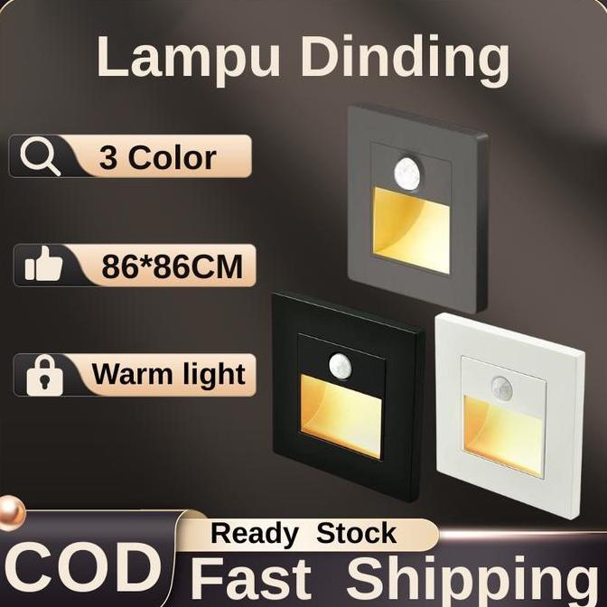 BERKUALITAS Lampu Sensor Lampu Tangga Dinding Step LED Tanam 86X86MM Lampu Dinding Sensor Otomatis 2