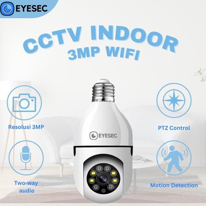 Barustockbnyk- Eyesec Cctv Lampu V380 3Mp Kamera Cctv Wifi Lampu Cctv 360 Derajat Cctv Murah Lampu B