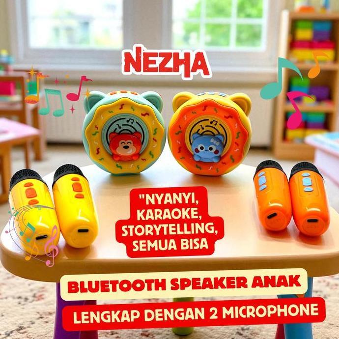 Mini Set Mainan Anak Karaoke Speaker Karakter Kucing Lucu Microphone Karaoke Portable Bluetooth Kara