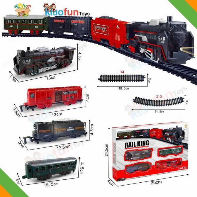 Berkualitas Mainan Kereta Rail King Gerbong Penumpang & Container Pakai Baterai isi 18pcs / Rail Kin
