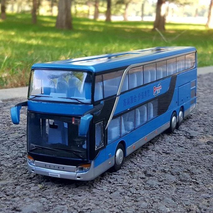 Bouncezz - Miniatur Bus Double Decker TWH Alloy Mainan Bus Airport Shuttle Pariwisata Diecast Besi M