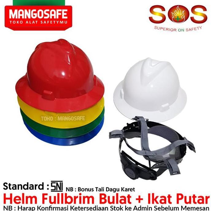 [ TERMURAH ] HELM SAFETY PROYEK FULLBRIM SOS WARNA PUTIH BIRU KUNING HIJAU MERAH + IKAT KEPALA PUTAR